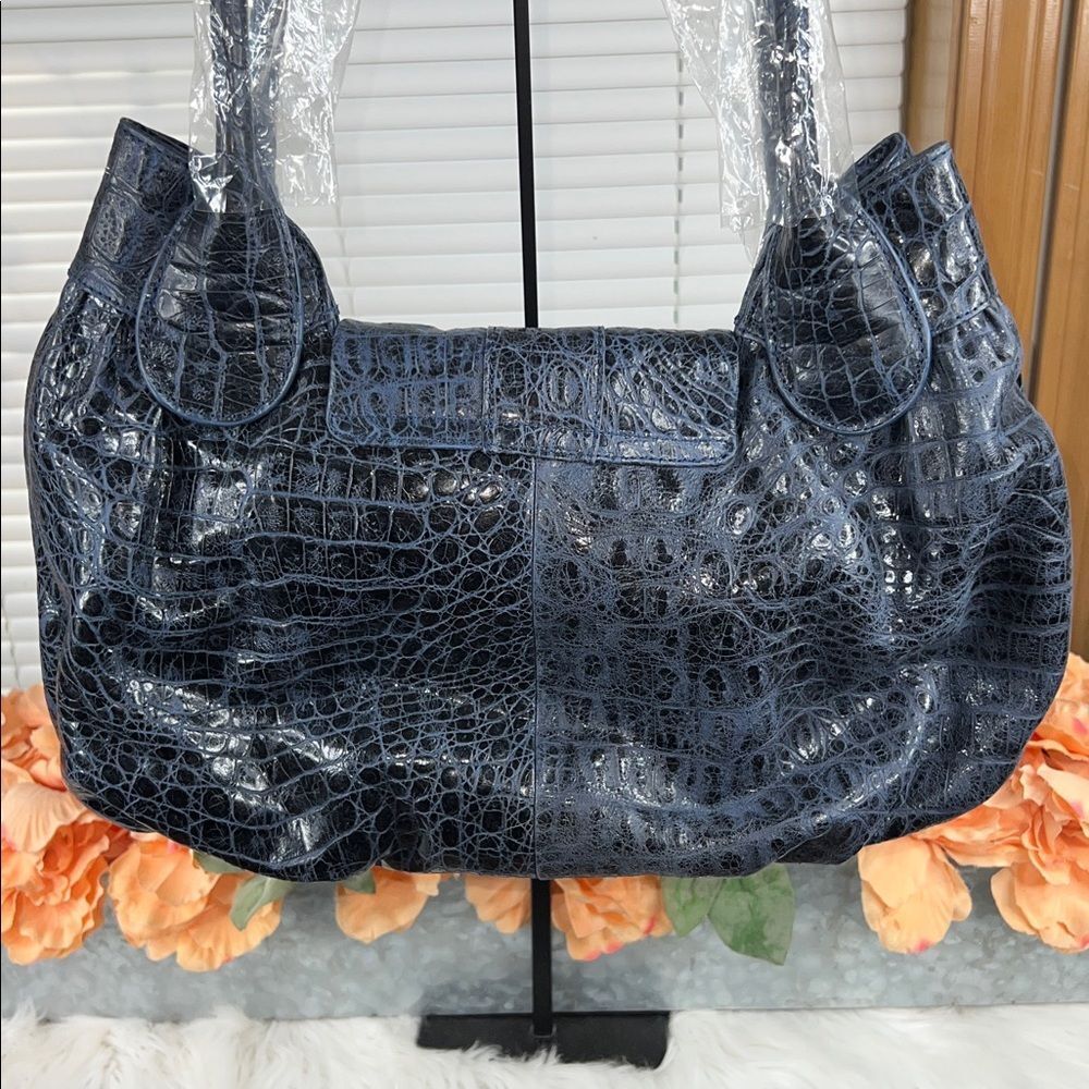 Charm & Luck Blue Croc Embossed Studded Hobo Bag NWT - Picture 4 of 10
